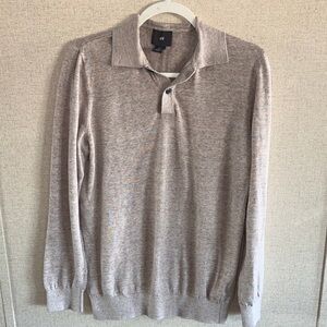 H&M Men’s Knit Polo Sweater Medium Beige Minimalist Preppy Casual Quiet Luxury